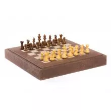 Hecotr Saxe Coffret d Echecs cuir façon Alligator Havane